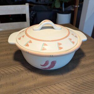 Vintage 80s Taos Treasure Craft Stoneware 2.5 Qt Round Covered Casserole Dish